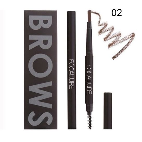 Focallure 2 In 1 Automatic Waterproof Eyebrow Pencil - 02 Brown