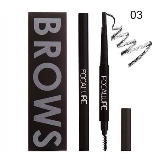 Focallure 2 In 1 Automatic Waterproof Eyebrow Pencil - 03 Black