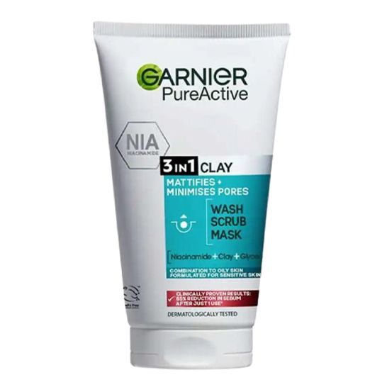 Garnier Skin Active Pure Active 3 In 1 Clay Mask Scrub Wash