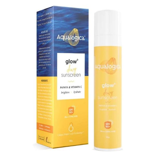 Aqualogica Men & Women Glow+ Dewy Sunscreen with Papaya & Vitamin C – SPF 50 PA++++ (50g)