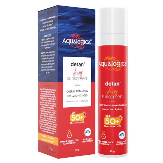 Aqualogica Men & Women Detan+ Dewy Sunscreen with SPF 50+ & PA++++ With Cherry Tomato & Hyaluronic Acid - 50g