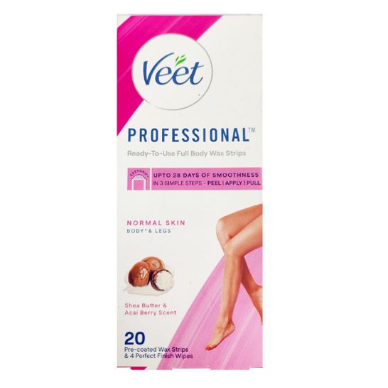 Veet Professional Redy To Use Full Body Wax Strips With Shea Butter & Acai berry Scent 20 Pieces