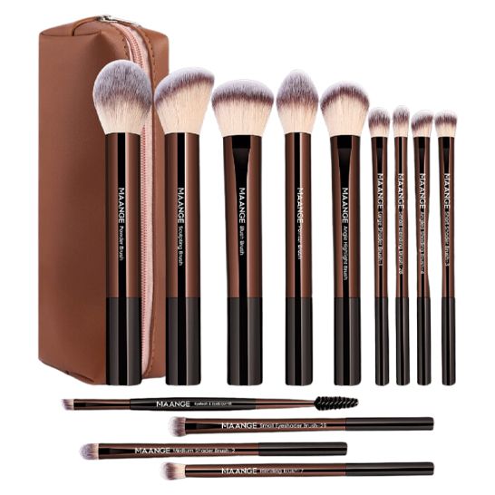 Maange 13pieces Brush Set Dark Brown Color with Makeup Bag